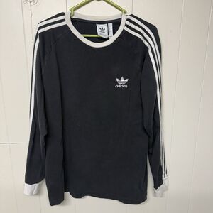 Adidas Trefoil Black Long Sleeve White 3 Stripes T-Shirt Logo GN3478 Men L GUC